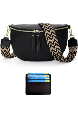 Merkloos Dames leren middelgrote heuptas met brede riem - Oranje bruin Utility Bag - Crossbody tas