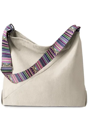 Merkloos Corduroy schoudertas, grote handtas met ritssluiting, shopper tas, crossbody tas met kleurrijke riemen voor dames en meisjes