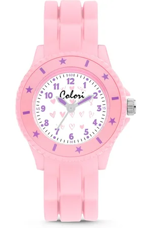 Colori Kidz 5-CLK121 Kinderhorloge - Siliconen Band - Ø 27 mm - 20 mm Wijzerplaat - Hartjes - Roze