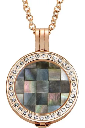 quiges Munthouder met Ketting en Munt 25mm Schelp Bruin - RVS Rose Goudkleurig met Zirkonia - EPRHZ181