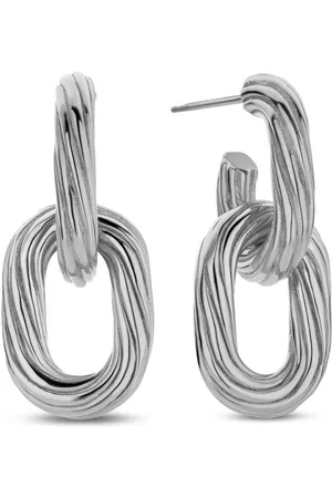 CO88 Oorbellen Dames - Oorhangers - Bewerkt - 26mm Lengte - 3,2mm Dikte - 12mm Breed - Staal - - 8CE-70553
