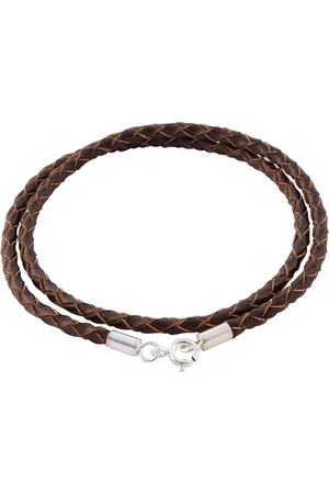 AuBor ®. Gevlochten leren ketting met zilveren sluiting. . 3mm × 55cm