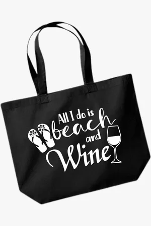 Merkloos Strandtas - All I do is beach and wine