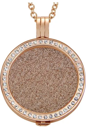 quiges Munthouder met Ketting en Munt 33mm Glitters Bruin - RVS Rosegoudkleurig met Zirkonia - ERHS197
