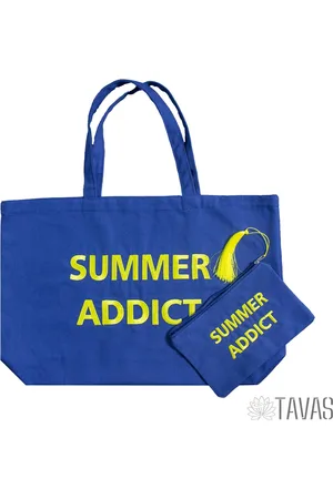 Merkloos Tavas Katoenen Strandtas Summer tasje 50x32 cm Summer Addict Tote Bag Tas Shopper Boodschappentas Schoudertas