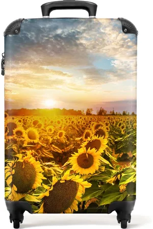 No Boring Suitcases Koffer zonnebloemen - Past binnen 55x40x20 cm en 55x35x25 cm - Fotokoffer - Weekendtas - Trolley handbagage - Valiezen met wieltjes volwassenen - Reistrolley - Cabin suitcase - Reiskoffer op wielen - Rolkoffer lichtgewicht