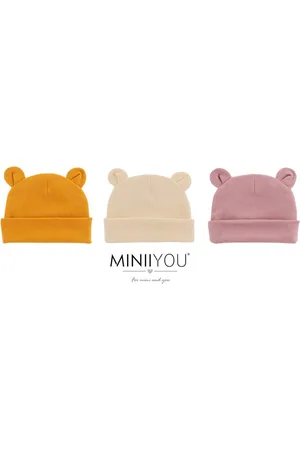 MINIIYOU 3 pack Babymutsjes newborn BEERVORM Geel Crème Oudroze - beren oortjes