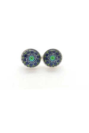 2 Love It Print B/Gr/W - Oorbellen - - Groen - Wit - Zilverkleurig