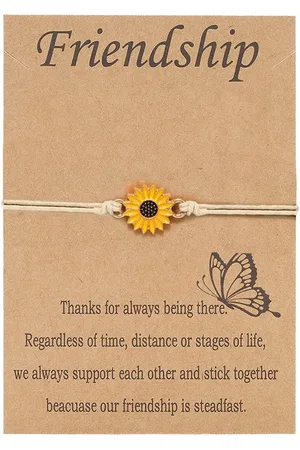 Bixorp Friends Vriendschapsarmbandje met Zonnebloem Beige Bandje - BFF Armband Meisjes - Best Friends Armband Vriendschap Cadeau voor Twee