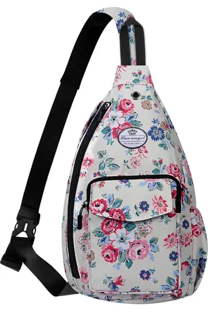 Merkloos Stijlvolle borstzak, crossbody bag, licht bloemenpatroon, rugzak voor dames, waterdicht, kleine slingtas, borstzak, schouderzak voor dames, met flessenvak, voor reizen, sportief, wandelen