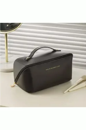 Merkloos Luxe Make-up Tas Zwart + Beauty Blender Spons - Toilettas - Reistas - Tas Voor Toilet Artikelen - Beauty case - Cosmetica tas - Handige Make-up Tas - Make-up Organizer - Skincare Organizer - Reis Toilettas - Multifunctionele Make-up Tasje -