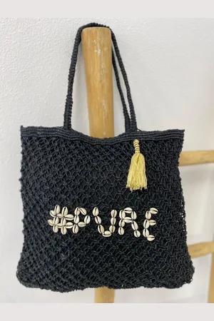 Merkloos Jute shopper/strandtas - Handgenmaakt