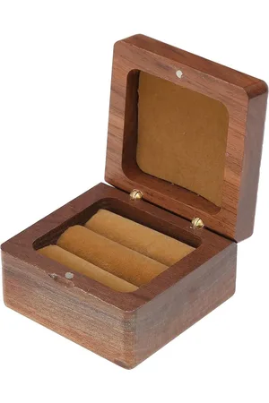Merkloos Vintage Houten Ring Box - Vierkante Clamshell Ring Case - Met Fluwelen Voering - Trinket Opbergdoos - Verloving Trouwring - Geschenkdoos