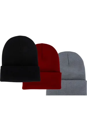 ASTRADAVI Beanie Hats - Muts - Warme Unisex Skimutsen Hoofddeksels - 3 Stuks Winter Mutsen - , Bordeaux, LichtGrijs