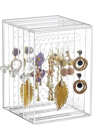 Merkloos Transparent Acrylic Earring Stand with 192 Holes and Vertical Drawers Storage - Jewelry Organizer for Necklace and Stud Earrings