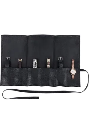 Merkloos Zwart Lederen Polshorloge Roll Case - Organisator voor Horloge Opslag en Reizen - 6 Zakken - 39x24.6cm