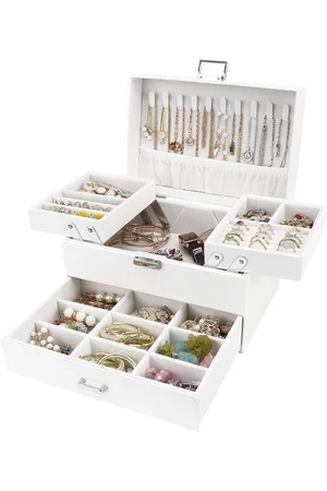 Merkloos Sieradendoos met schuifladen voor dames en meisjes - Grote sieradenorganizer voor ringen, oorbellen, armbanden, halskettingen - Wit