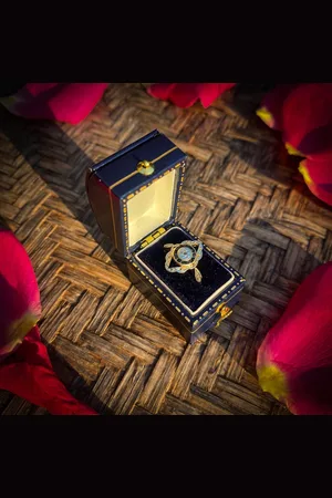 Merkloos Mini vintage ringdoosje - retro blauw - rechthoekig