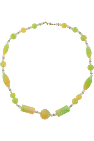 Behave Ketting - kralenketting - - groen - wit - goud kleur - dames - 60 cm