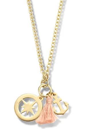 Jonline Schitterende Gold Plated op Zilveren Halsketting met Hangers Anker, Ster en een Kwastje |