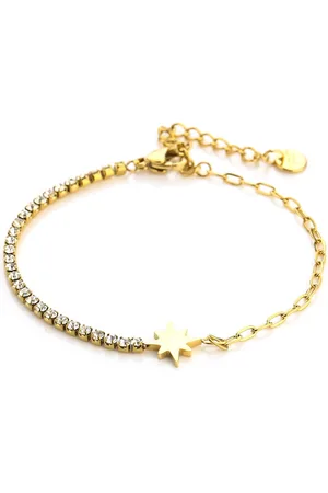 MICHELLE Minimalistische armband met steentjes - Yehwang - Gouden armband - Stainless Steel armband dames (verkleurt niet!) - - Armband - Waterproof - 16 + 3 cm - Kerst sieraden - Kerst - Party - Sinterklaas - Moederdag - Valentijn - Cadeau - Armban