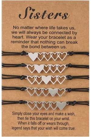 Bixorp Friends Vriendschapsarmbandjes voor 5 met Zilverkleurige Hartjes - BFF ArmbandMeisjes - Best Friends Armband Vriendschap Cadeau voor Vijf
