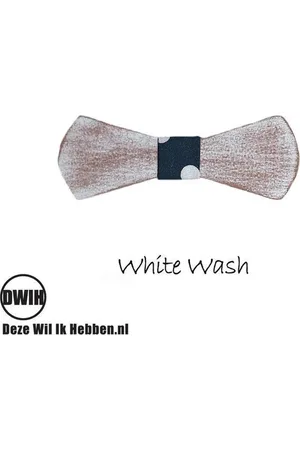 Merkloos DWIH - houten Vlinderdas - Vlinderstrik van hout - White Wash