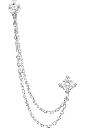 EAR IT UP Oorbellen - Dubbel - Ketting - Push back oorknopjes - Zirkonia - Klauwzetting - 925 sterling - 7 x 61 mm - 1 stuk