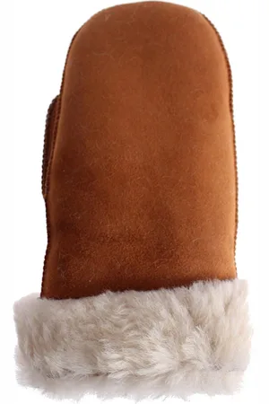 Merkloos Lammy Lamsleren Wanten met Vachtje Cognac
