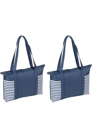 Merkloos Strandtas met streepmotief - 2x stuks - /wit - 44 x 31 cm - Strandartikelen beach bags/shoppers met ritssluiting