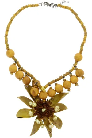 Behave Mosterd gele ketting met bloem