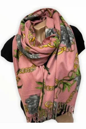 Merkloos Lange Warme Sjaal - Bloemen - Kettingprint - Roze - 180 x 70 cm (2032)