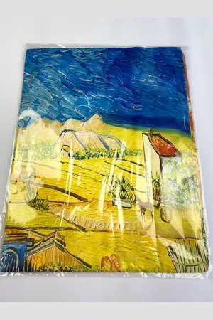 Modesjaals.nl Dames sjaal Vincent van Gogh De oogst (La moisson) 2 kanten print van glad materiaal