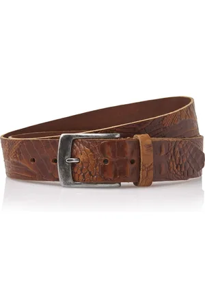 Timbelt 4cm leren jeans riem met kroko print - cognac - 100% leder