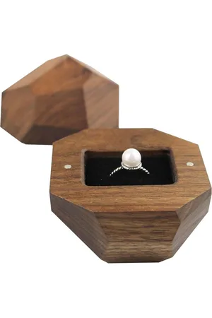 Merkloos Ringendoos met zwarte fluwelen voering - Houten - Verlovingsring (walnoot)