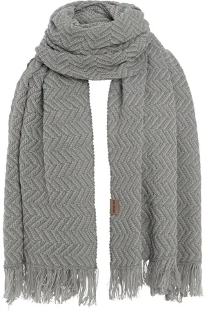 Knit Factory Soleil Sjaal Dames - Katoenen sjaal - Langwerpige sjaal - Grijze zomersjaal - Dames sjaal - Visgraat motief - /Licht Grijs - 200x90 cm - XXL Sjaal - 50% katoen/50% acryl