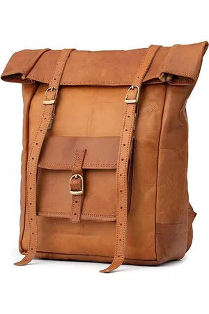 Merkloos Vintage rugzak Leeds van leer, fietsrugzak met laptopvak voor dames en heren