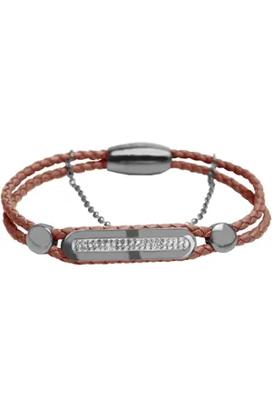 Silventi 980101684 Stalen Armband - Dames - Gevlochten - Met kristal - Magneet Sluiting - - 19cm - Zilverkleurig - Leer