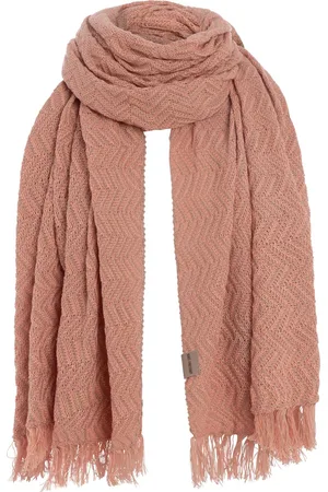 Knit Factory Soleil Sjaal Dames - Katoenen sjaal - Langwerpige sjaal - Roze/oranje zomersjaal - Dames sjaal - Visgraat motief - /Apricot - 200x90 cm - XXL Sjaal - 50% katoen/50% acryl
