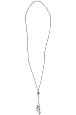 Behave Lange gevlochten witte ketting van imitatieleer met parels
