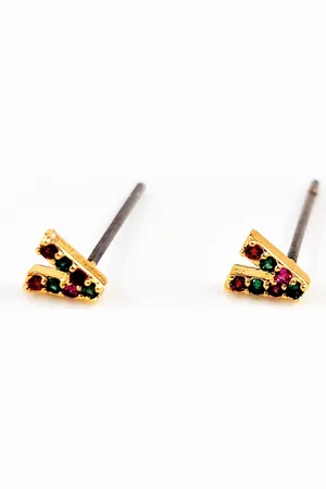 Dottilove V-Oorbellen Dames - Gold Plated - Oorknopjes Cz Multicolor