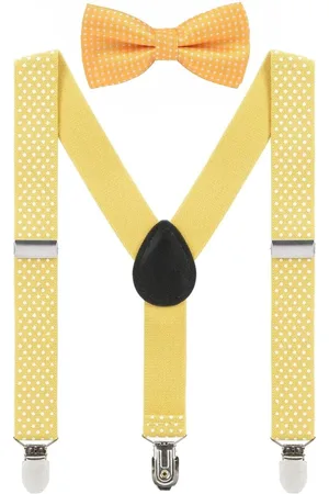 Fako Fashion Kinder Bretels Met Vlinderstrik - Kinderbretels - Vlinderdas - Strik - Stipjes - 65cm - Geel