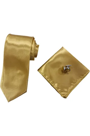 Sorprese Stropdas met Pochet en Manchetknopen - Goud - 7.5cm - Effen - Stropdassen - Pochette - Cadeau
