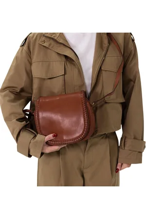 Manfield Leren schoudertas met gevlochten details