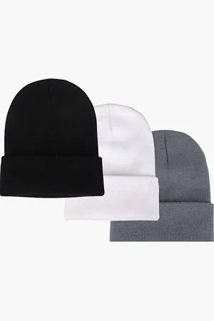 ASTRADAVI Beanie Hats - Muts - Warme Unisex Skimutsen Hoofddeksels - 3 Stuks Winter Mutsen - , Wit, Licht Grijs