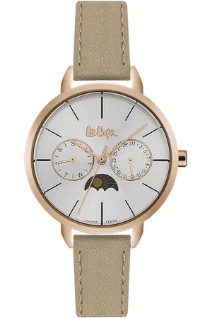 Lee LC06483.437 - Horloge - Analoog - Dames - leren band - Beige - Goudkleurig