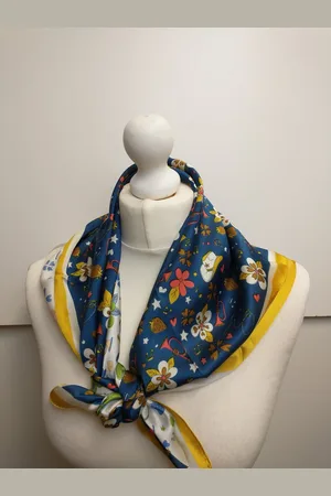 Merkloos Vierkante dames sjaal Wies fantasiemotief wit donkerblauw rood bruin zwart groen blauw 90x90