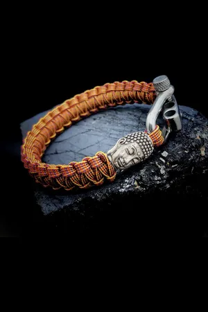 Behave Paracord Armband met 925 Zilveren 3D Buddha Bedel (Spacer) van 12 gram Zilver, Stainless Steel (RVS) slot verstelbaar in 3 maten .