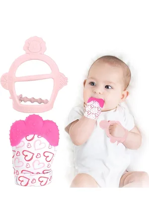 SANS MARQUE 2X Baby Tandjes Set, 2 pak Tandjes wanten voor Baby, Siliconen want Bijtring Handschoen, Baby Rustgevende Pijnbestrijding want Baby Bijtring Wanten voor Baby