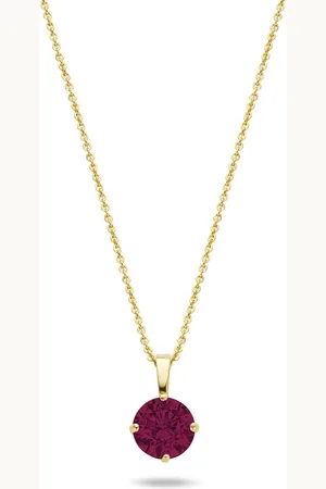 New Bling 9NBG-0591 Gouden Ketting met Zirkonia Hanger Rood - 4mm - Ankerschakel - 39+3+3cm - 0,8mm Dikte - 14 Karaat - Goud